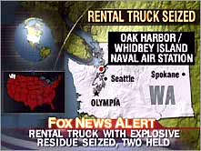 FOX NEWS ALERT TELEVISED REPORT OF TWO ISRAELI "MOVERS" ARRESTED IN WASHINGTON STATE. EXPLOSIVES RESIDUE DETECTED IN MOVING VAN.