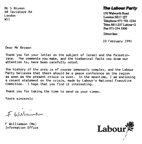 Labour Party HQ Gulf War / Israel Palestine / Iraq Kuwait