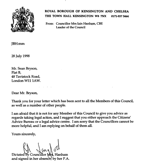 Response From Councillor Mrs Iain Hanham, CBE