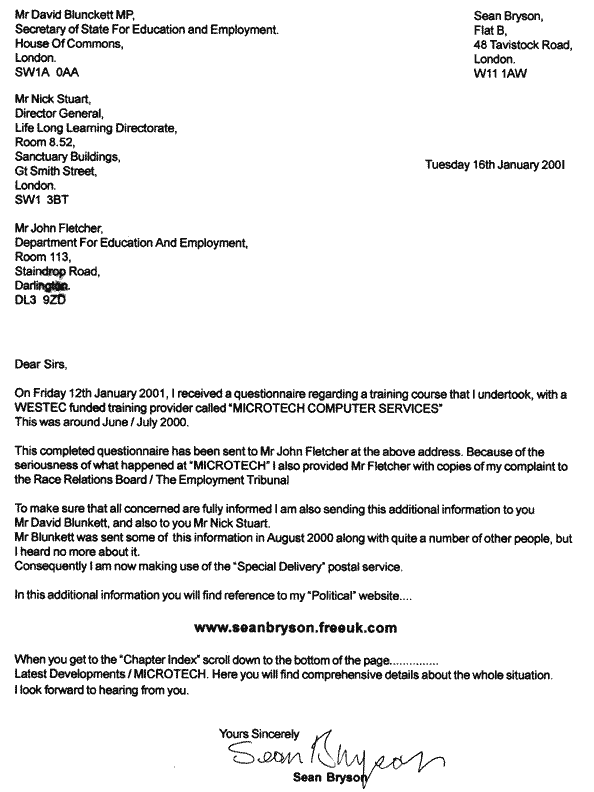 Microtech Computer Services - Letter to David Blunkett