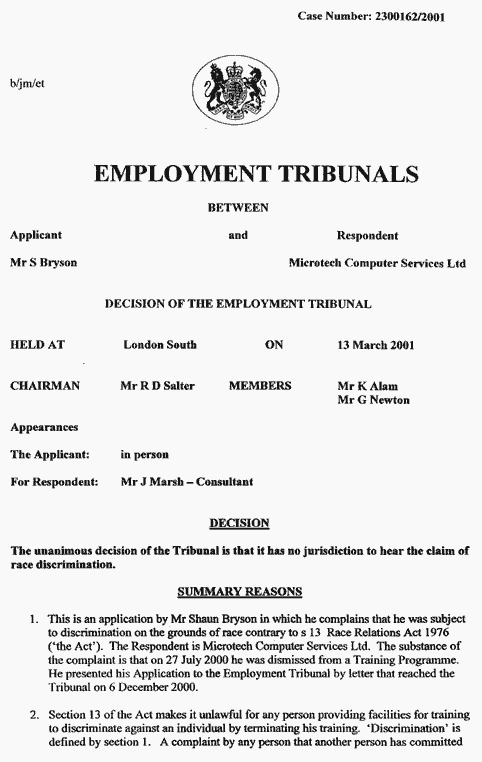 EMPLOYMENT TRIBUNALS Political Correctness - Racism - Political Persecution